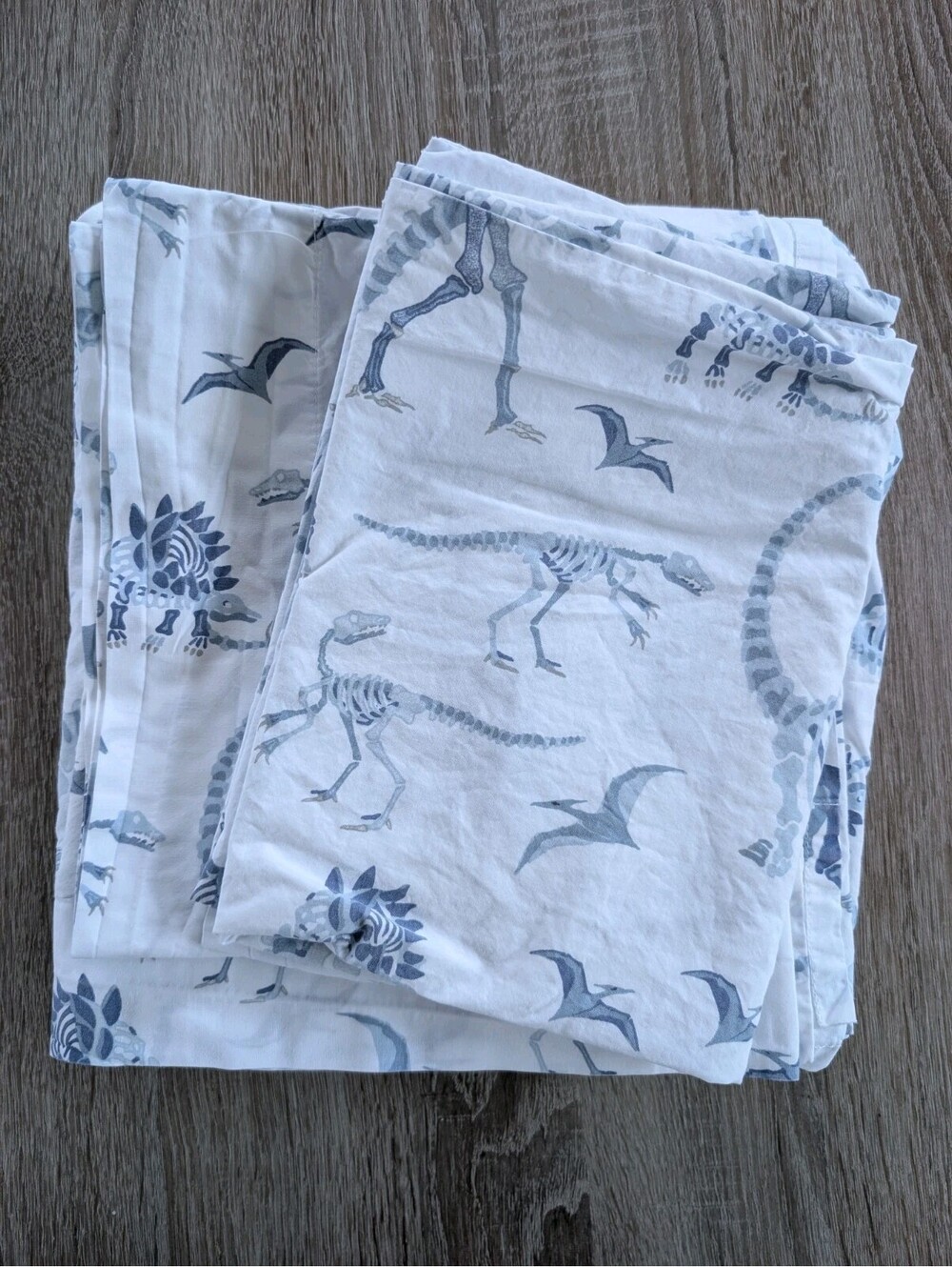 Pottery Barn Kids 100% Cotton Blue Dinosaur Dino Flat Sheet Pillowcases Full